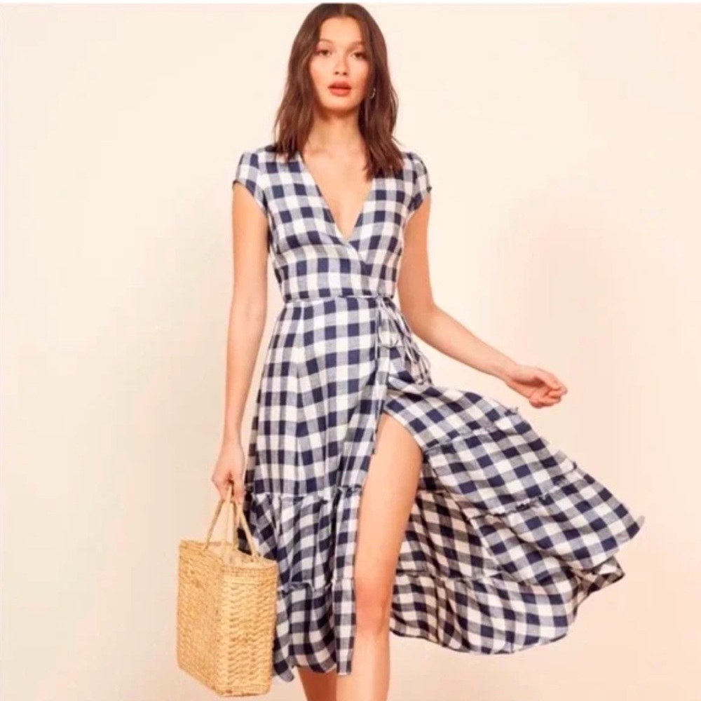 Reformation Blue and White Checkered Dress